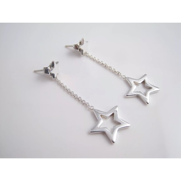 TIFFANY & CO SILVER STAR LARIAT DANGLE EARRINGS - Picture 3 of 5